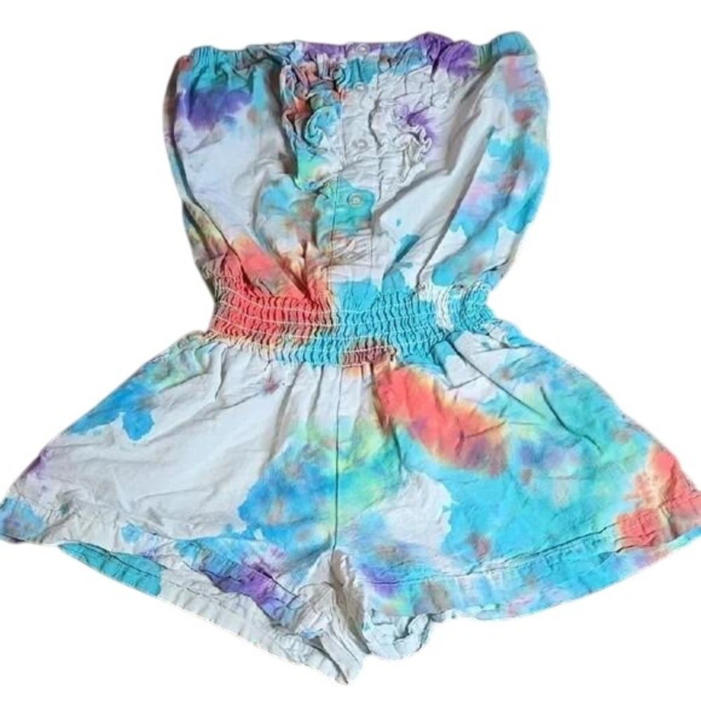 579 Romper, Upcycled Tie-Dyed, Summer‎ Spring Shorts, Juniors Small, Vintage